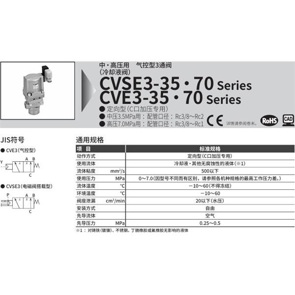 CKD喜開(kāi)理中?高壓用氣控式3通閥CVSE3-25A-70-B3RB-R-3