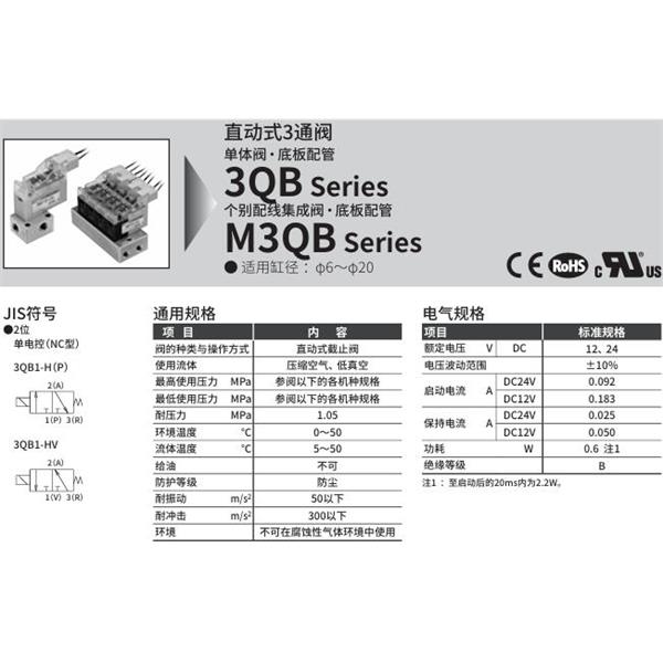 CKD喜開理直動(dòng)式3通電磁閥M3QB180-M5-D21HV-20-4