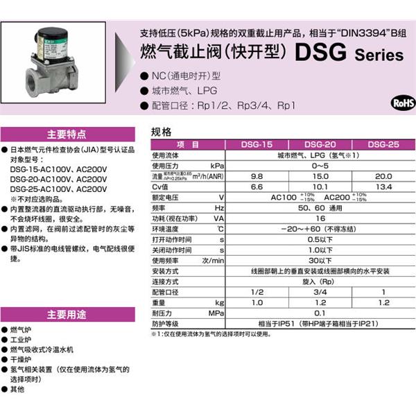 CKD喜開理氣體遮蔽閥（快開型）DSG-20-3MH2-AC100V