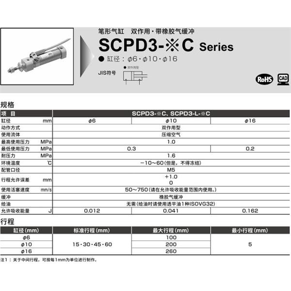 CKD喜開理筆形氣缸SCPD3-FA-10C-15-I