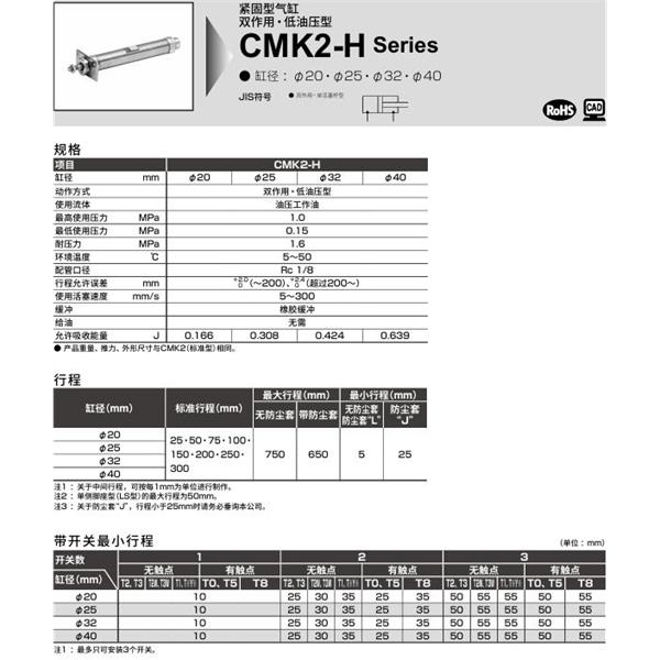 CKD喜開理緊固型氣缸CMK2-H-FA-32-100-T0H-R-JI
