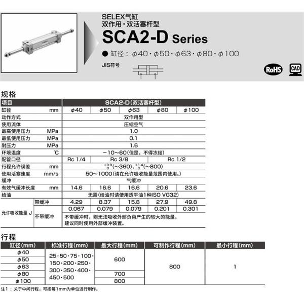 CKD喜開理SELEX氣缸SCA2-D-00-40B-100-SI