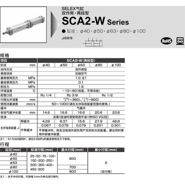 CKD喜開(kāi)理SELEX氣缸SCA2-W-TE-100-B150-B50-SI