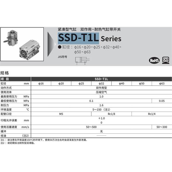 CKD喜開(kāi)理超級(jí)緊湊型氣缸SSD-T1L-16-10-ET0H-D-N-LB-I