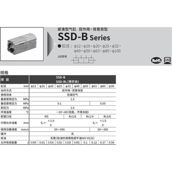 CKD喜開理超級緊湊型氣缸SSD-B-63-5-N-10-N-I