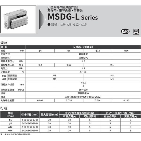 CKD喜開理小型緊湊型氣缸MSDG-L-8-15-F0H-D-R