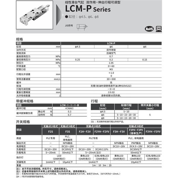 CKD喜開理線性滑臺氣缸LCM-P-6-15-L-F2H-R-J2