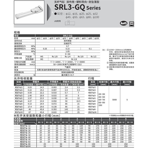 CKD喜開理超級無桿氣缸SRL3-GQ-LB-16B-200-B