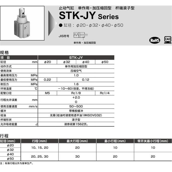CKD喜開(kāi)理止動(dòng)氣缸STK-JY-32-10-T0H-R-N11