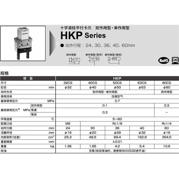 CKD喜開理十字滾柱平行卡爪HKP-63CS