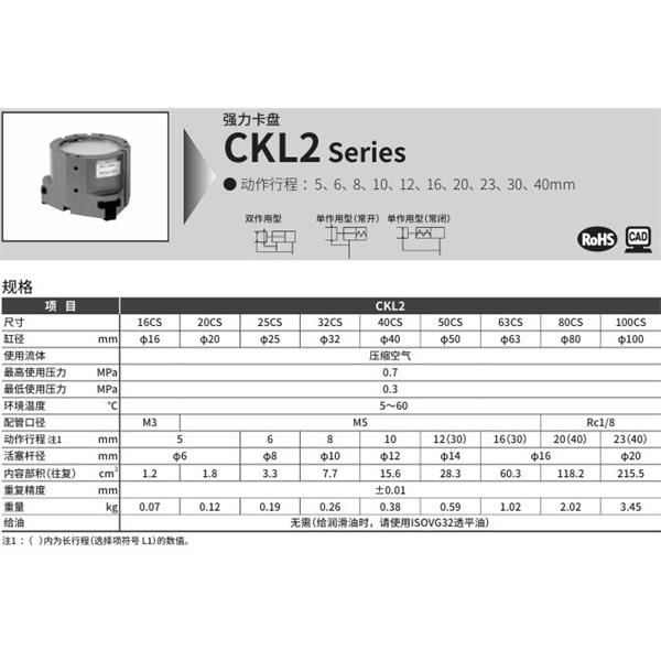 CKD喜開理強(qiáng)力卡盤CKL2-40CS