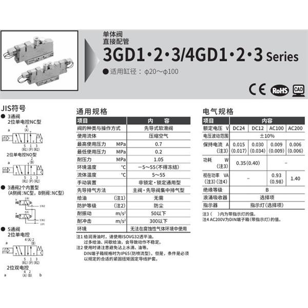 CKD喜開理先導(dǎo)式3通閥4GD210R-C8-E2-1