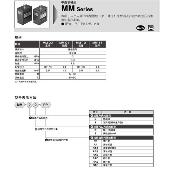 CKD喜開理機械閥MM-01-PP